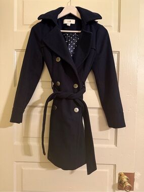 Forever 21 Navy Coat with Polka Dot Lining